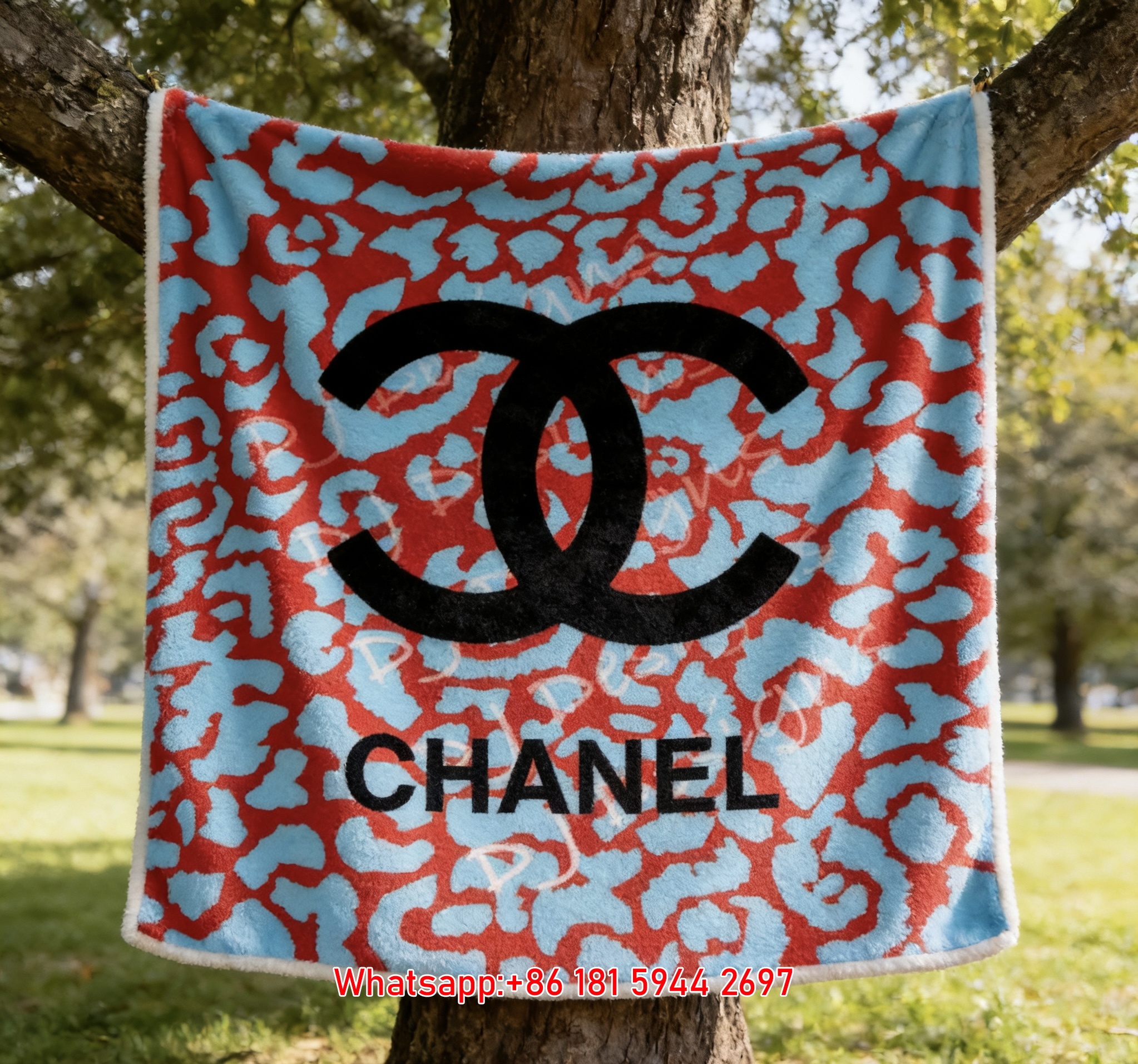 Chanel Turquoise Leopard Print Flannel Sofa Throw Blanket IMG_6827